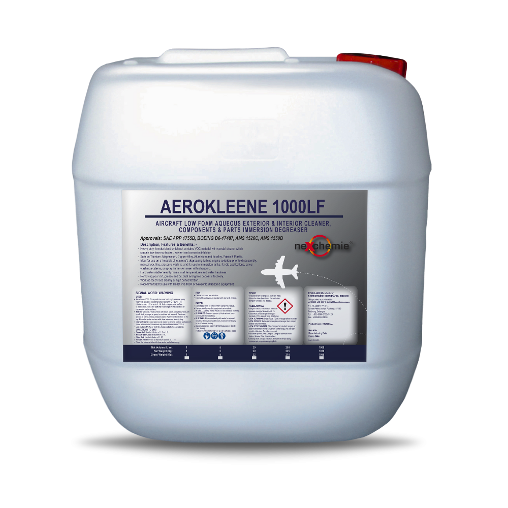Nexchemie Aerokleene 1000LF ~ Aircraft Low Foam Aqueous Exterior & Interior Cleaner, Components & Parts Immersion Degreaser