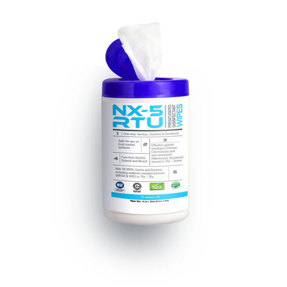 Nexchemie NX-5 Ready To Use Healthcare Intermediate Level Multi-Surface Disinfectant Wipes ~ 3 IN 1 Disinfectant, Deodorize,  Virucide & Fungicide