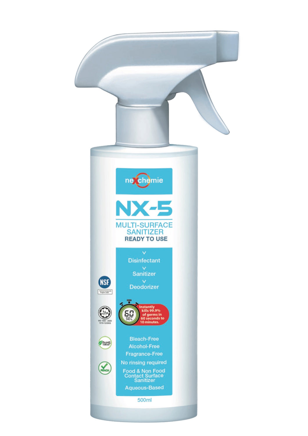 Nexchemie NX-5 Ready To Use Healthcare Intermediate Level Multi-Surface Disinfectant ~ 3 IN 1 Disinfectant, Deodorize,  Virucide & Fungicide